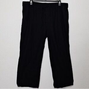 Old Navy Black Linen Blend Lagenlook Comfy Drawstring Cropped Pants Size XL